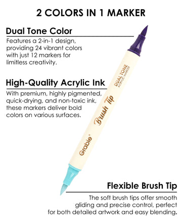 Dual Tone Brush Tip Acrylic Paint Marker Set of 12